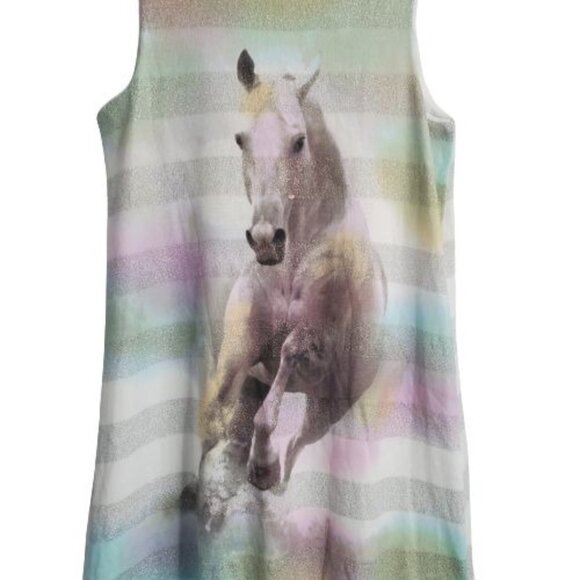 Ella & Lulu Kids Girls Glitter Stripes Horse Layered Lace Hem Tank Dress Size 10 - Picture 4 of 11